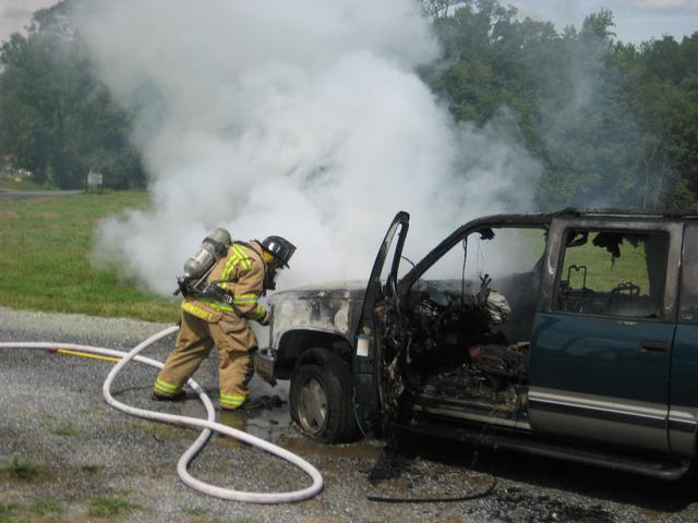Firefighter BJ Meadowcroft at a car fire in Lincoln.